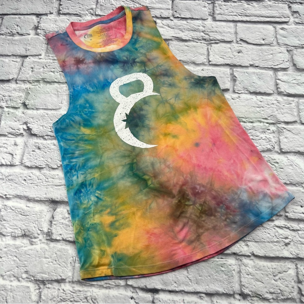 ZYIA Active Colorful Tie-Dye Tank Top Womans XS Hendrix Kettle Bell Graphic